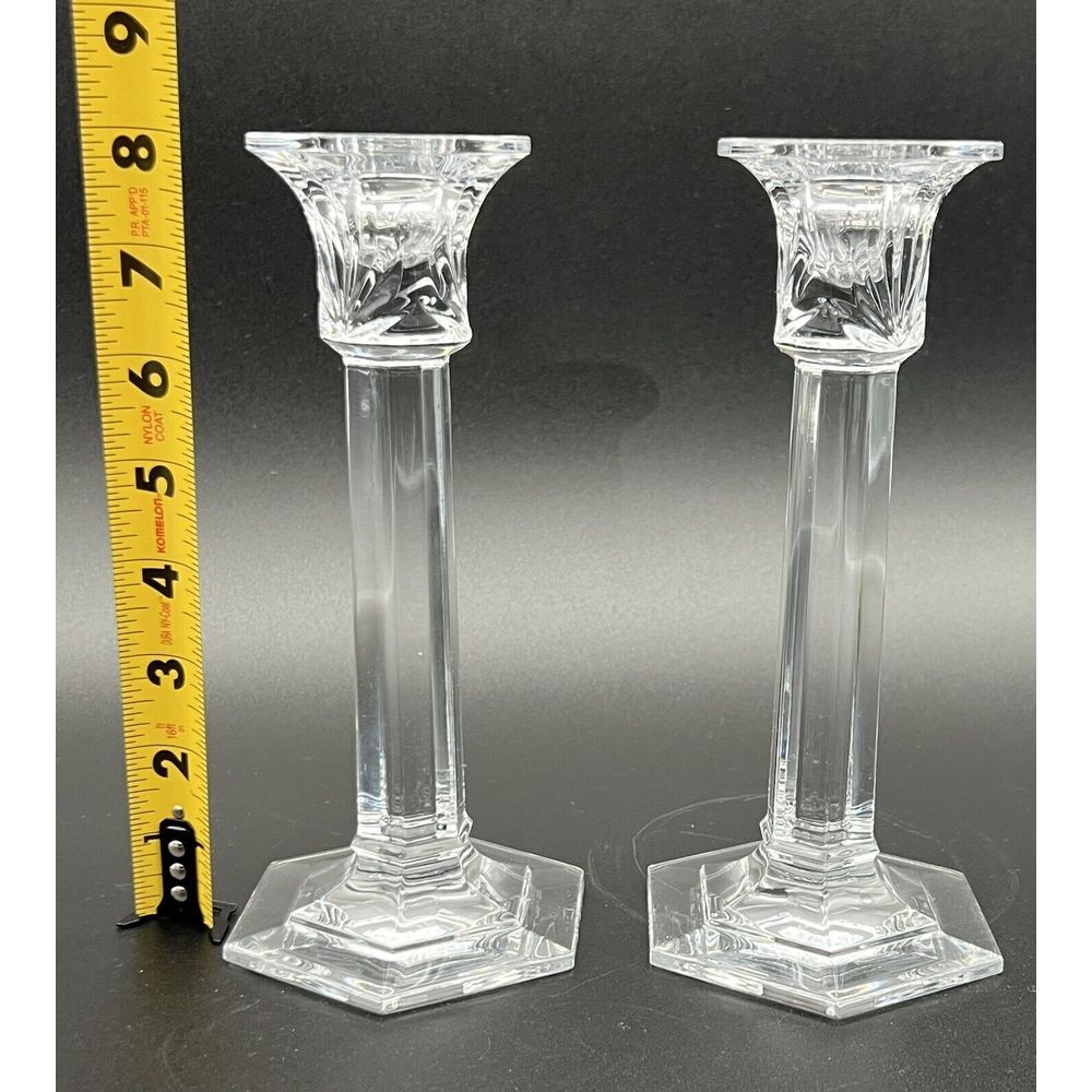 Set Of 2 Miller Rogaska‎ Clear Crystal Candle Holders 8 Inch Tall - Picture 15 of 15